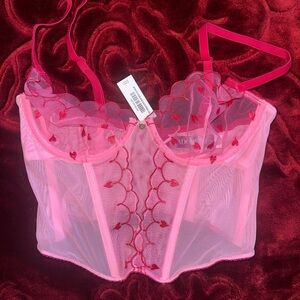 Elegant Pink and Red Lace Bustier